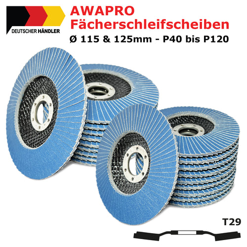 Nahaufnahme AWAPRO Fächerscheibe blau, Zirkonkorund für Metallbearbeitung
