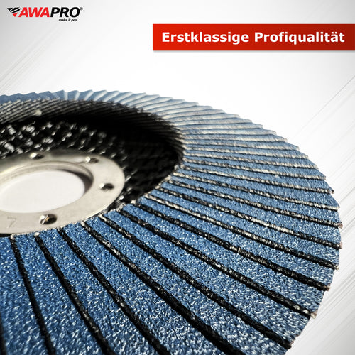 Detailansicht AWAPRO Fächerscheibe 125 mm, robustes Zirkonkorund Schleifmittel