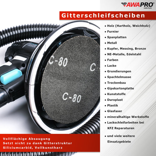 AWAPRO® Schleifscheiben mit Klett - 225mm - 10-Loch, Multilochung, Schleifgitter – weitere Produktansicht