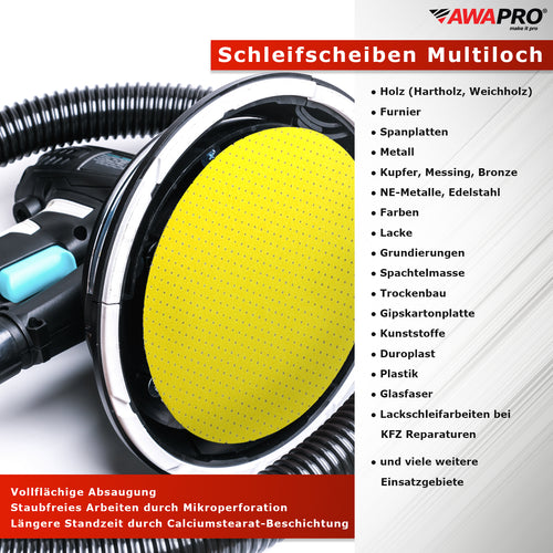 AWAPRO Multiloch Schleifscheiben 225mm Klett, gold, mit Stearat