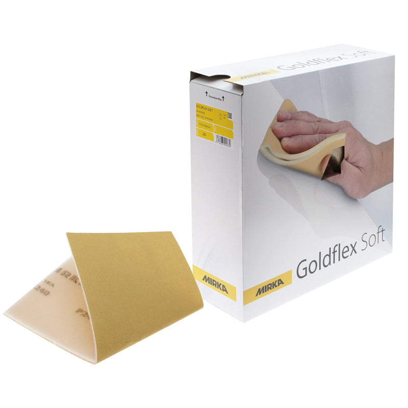 MIRKA Goldflex Soft Schleifrolle 115 × 125 mm P80–P1000 – Flexibles Schleifpapier für Holz, Lack & Metall – Produktansicht auf weißem Hintergrund