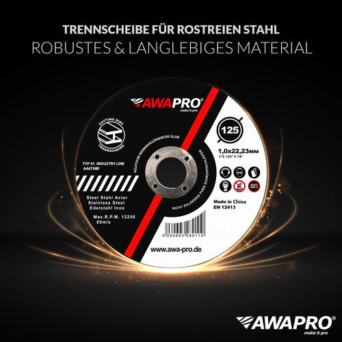 Trennscheiben 115/125 mm x 1,0 mm –Inox- Präzisionsscheiben für Metall & Edelstahl – weitere Produktansicht