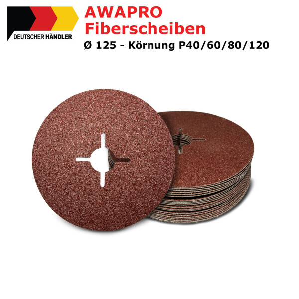 AWAPRO Fiberscheiben 125mm - P120 - 100 Stück
