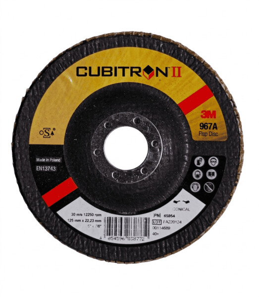 3M™ Cubitron™ II Fächerscheibe 967A – 125 mm x 22 mm – 40+ flach
