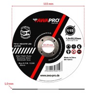 AWAPRO® Trennscheiben Metall Edelstahl Ø 115 x 1,0 x 22,23 mm - 50 Stück