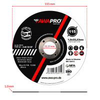 AWAPRO® Trennscheiben Metall Edelstahl Ø 115 x 1,0 x 22,23 mm - 100 Stück